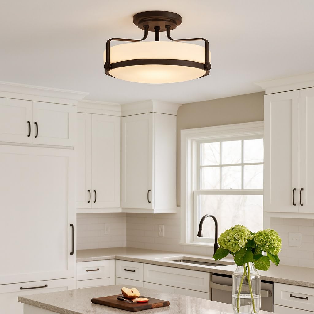 HARPER ライト 間接照明 Hinkley Harper 3643OZ Large Semi-Flush Ceiling Light, Sleek, Retro